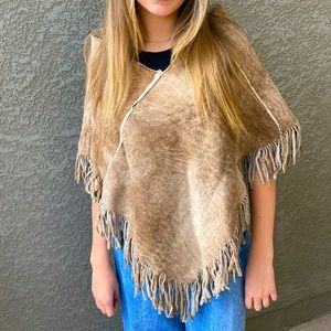 Women’s Genuine Shearling Fringed Poncho